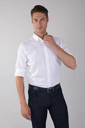 Bisse Regular Fit Paşa Yaka Düğmeli Beyaz Pamuk Erkek Gömlek GMOK3PS22400001_D01