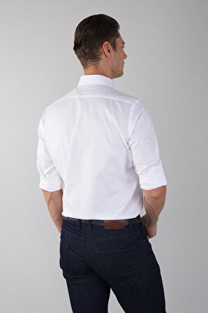 Bisse Regular Fit Paşa Yaka Düğmeli Beyaz Pamuk Erkek Gömlek GMOK3PS22400001_D01
