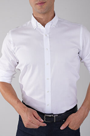 Bisse Regular Fit Paşa Yaka Düğmeli Beyaz Pamuk Erkek Gömlek GMOK3PS22400001_D01