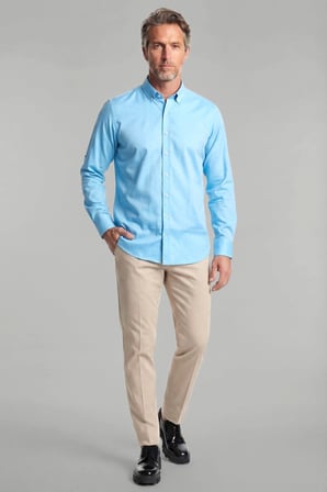 Bisse Regular Fit Paşa Yaka Pamuk Turkuaz Erkek Gömlek GMOK3PS22400001_D31