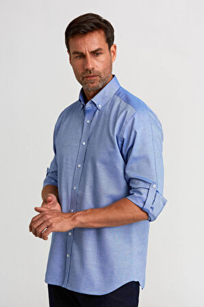 Bisse Regular Fit Paşa Yaka Düğmeli İndigo Erkek Gömlek GMOK3PS22400001_D66