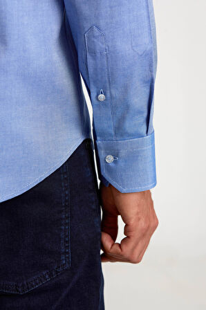 Bisse Regular Fit Paşa Yaka Düğmeli İndigo Erkek Gömlek GMOK3PS22400001_D66