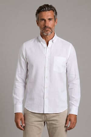 Bisse BeYaz Grubu Regular Fit Keten Paşa Yaka Gömlek GMKTN3PS224003_D01