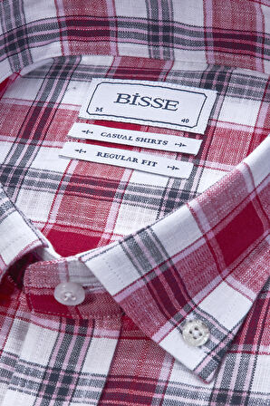 Bisse Paşa Yaka Uzun Kollu Regular Fit Kırmızı Desenli  Erkek Gömlek GMKTN3PS224005_D24