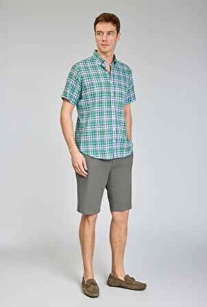 Bisse Paşa Yaka Uzun Kollu Regular Fit Yeşil Desenli Erkek Gömlek GMKTN3PS224006_D47