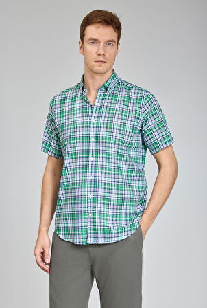 Bisse Paşa Yaka Uzun Kollu Regular Fit Yeşil Desenli Erkek Gömlek GMKTN3PS224006_D47