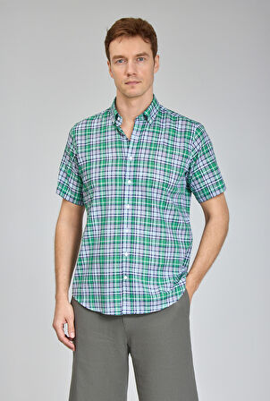 Bisse Paşa Yaka Uzun Kollu Regular Fit Yeşil Desenli Erkek Gömlek GMKTN3PS224006_D47