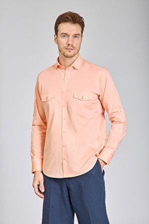 Bisse Yaka Düğmeli Uzun Kollu Regular Fit Oranj Erkek Gömlek GMOKA1224003_D22