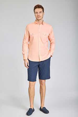 Bisse Yaka Düğmeli Uzun Kollu Regular Fit Oranj Erkek Gömlek GMOKA1224003_D22