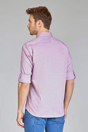 Bisse Yaka Düğmeli Uzun Kollu Regular Fit Mürdüm Erkek Gömlek GMOKA1224003_D23