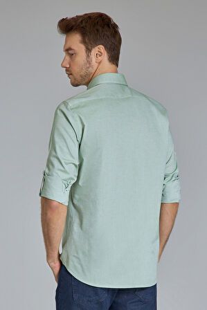 Bisse Yaka Düğmeli Uzun Kollu Regular Fit Yeşil Erkek Gömlek GMOKA1224003_D47