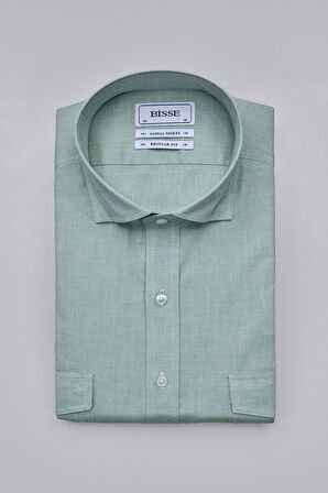 Bisse Yaka Düğmeli Uzun Kollu Regular Fit Yeşil Erkek Gömlek GMOKA1224003_D47