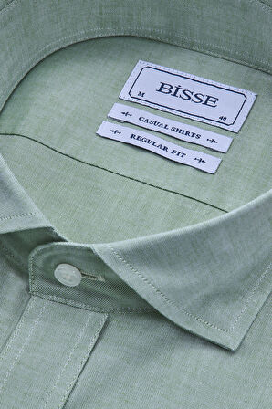 Bisse Yaka Düğmeli Uzun Kollu Regular Fit Yeşil Erkek Gömlek GMOKA1224003_D47