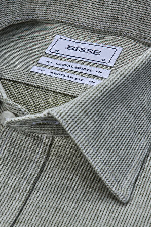 Bisse Spor Yaka Uzun Kollu Regular Fit Yeşil Erkek Gömlek GMKTN3SP224007_D47