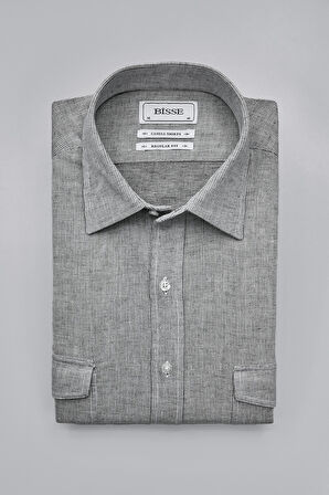 Bisse Spor Yaka Uzun Kollu Regular Fit Gri Erkek Gömlek GMKTN3SP224007_D55