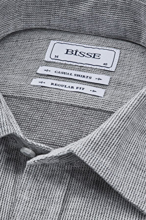 Bisse Spor Yaka Uzun Kollu Regular Fit Gri Erkek Gömlek GMKTN3SP224007_D55