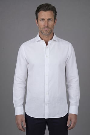 Bisse Regular Fit Alt Birit Yaka Pamuk Keten Beyaz Erkek Gömlek GMKTNA122009_D01