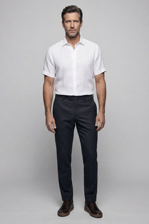 Bisse Regular Fit Tek Cepli Keten Doğal Pamuk Beyaz Erkek Gömlek GMKTN1KC224010_D01