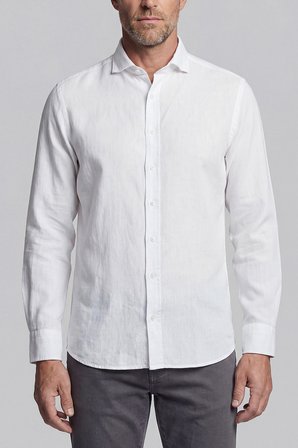 Bisse Regular Fit Alt Birit Yaka Keten Beyaz Erkek Gömlek GMKTNA1224017_D01