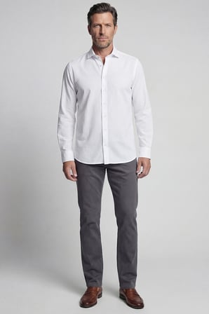 Bisse Regular Fit Alt Birit Yaka Keten Beyaz Erkek Gömlek GMKTNA1224017_D01