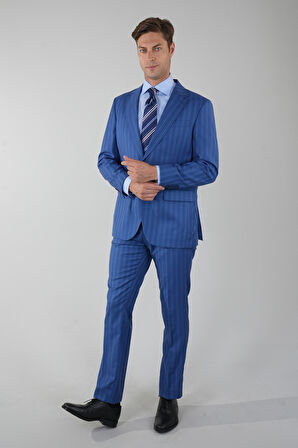 Bisse Regular Fit Mono Yaka Çift Yırtmaç 6 Drop Erkek Mavi Takım Elbise PTK24Y24003_D35