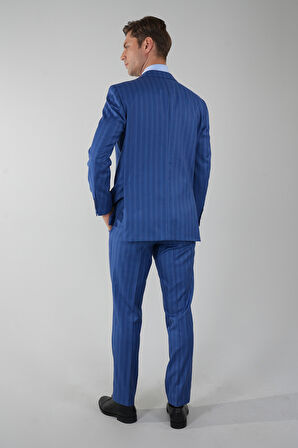 Bisse Regular Fit Mono Yaka Çift Yırtmaç 6 Drop Erkek Mavi Takım Elbise PTK24Y24003_D35
