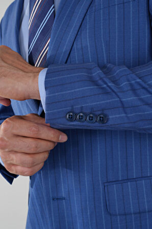 Bisse Regular Fit Mono Yaka Çift Yırtmaç 6 Drop Erkek Mavi Takım Elbise PTK24Y24003_D35