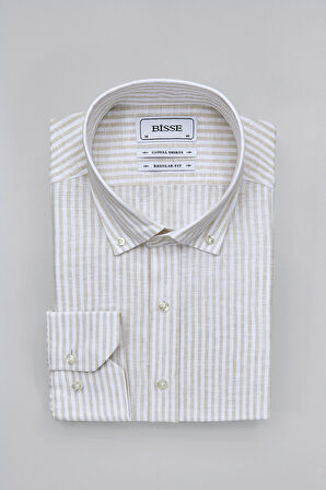 Bisse Paşa Yaka Uzun Kollu Regular Fit Bej Erkek Gömlek GMKTN3PS224018_D07