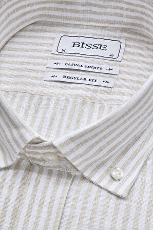 Bisse Paşa Yaka Uzun Kollu Regular Fit Bej Erkek Gömlek GMKTN3PS224018_D07