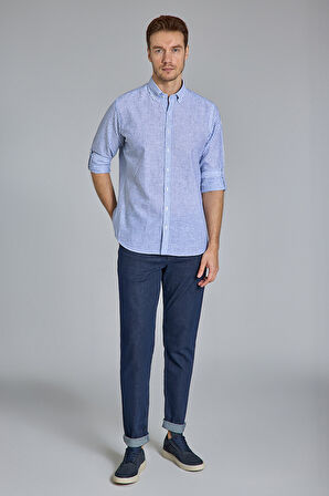 Bisse Regular Fit Paşa Yaka Lacivert Erkek Gömlek GMKTN3PS224018_D39