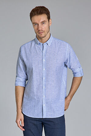 Bisse Regular Fit Paşa Yaka Lacivert Erkek Gömlek GMKTN3PS224018_D39