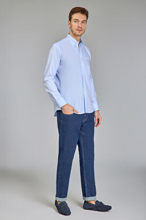 Bisse Klasik Yaka Düğmeli Uzun Kollu Regular Fit Açık Mavi Erkek Gömlek GMKLS4PAL224003_D33