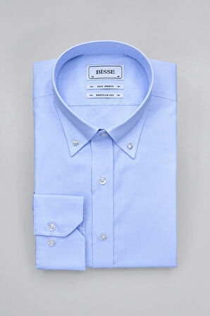 Bisse Klasik Yaka Düğmeli Uzun Kollu Regular Fit Açık Mavi Erkek Gömlek GMKLS4PAL224003_D33