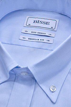 Bisse Klasik Yaka Düğmeli Uzun Kollu Regular Fit Açık Mavi Erkek Gömlek GMKLS4PAL224003_D33