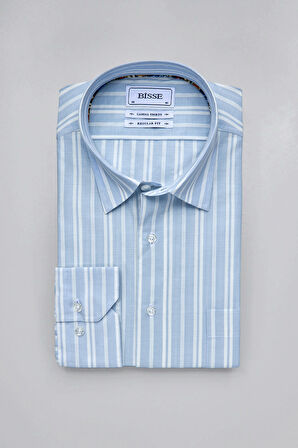 Bisse Spor Yaka Uzun Kollu Regular Fit Çizgili Açık Mavi Erkek Gömlek GMCZG3SP224005_D33