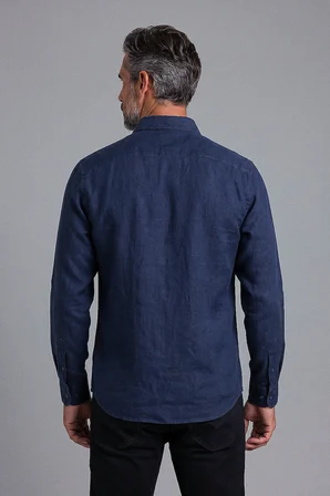 Bisse Lacivert Regular Fit Pamuk Keten Gömlek GMKTN7AJ224019_D39