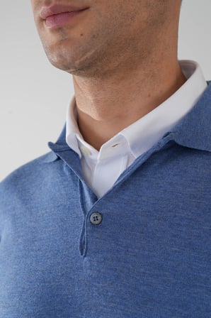 Bisse Indigo Düğmeli Polo Yaka Erkek Yün Triko TR24K24201_D66