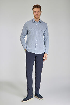 Bisse Spor Yaka Uzun Kollu Regular Fit Mavi Erkek Gömlek GMKTN3SP224007_D35