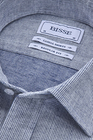 Bisse Spor Yaka Uzun Kollu Regular Fit Mavi Erkek Gömlek GMKTN3SP224007_D35