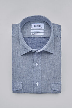 Bisse Spor Yaka Uzun Kollu Regular Fit Mavi Erkek Gömlek GMKTN3SP224007_D35