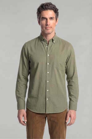 Bisse Regular Fit Paşa Yaka Keten Yeşil Erkek Gömlek GMKTN3PS224003_D47