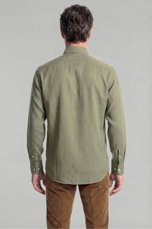 Bisse Regular Fit Paşa Yaka Keten Yeşil Erkek Gömlek GMKTN3PS224003_D47