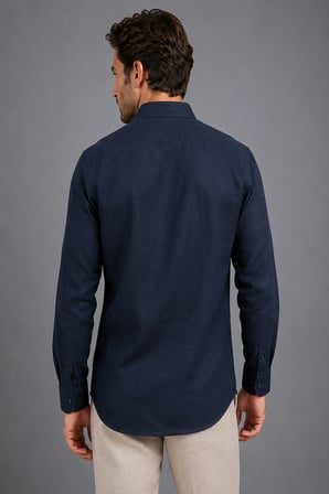 Bisse Lacivert Regular Fit Keten Gömlek GMKTN4PAL224020_D39