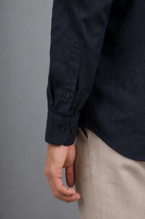 Bisse Lacivert Regular Fit Keten Gömlek GMKTN4PAL224020_D39
