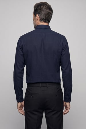 Bisse Lacivert Regular Fit Keten Birit Yaka Gömlek GMKTNA1224017_C39