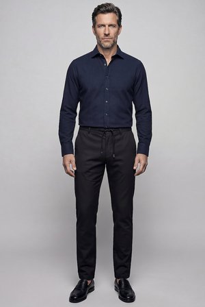Bisse Lacivert Regular Fit Keten Birit Yaka Gömlek GMKTNA1224017_C39