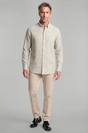 Bisse Regular Fit Paşa Yaka Pamuk Keten Yeşil Erkek Gömlek GMKTN3PS224008_D47