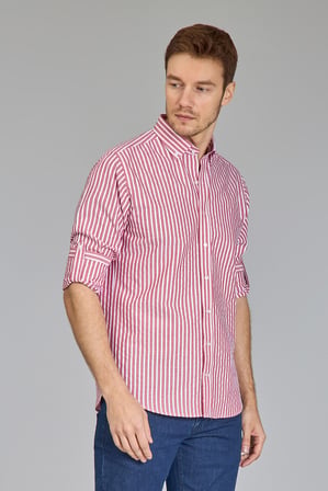 Bisse Paşa Yaka Uzun Kollu Regular Fit Çizgili Kırmızı Erkek Gömlek GMCZG3PS22400002_C24