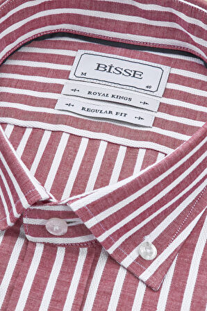 Bisse Paşa Yaka Uzun Kollu Regular Fit Çizgili Kırmızı Erkek Gömlek GMCZG3PS22400002_C24