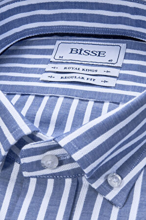 Bisse Paşa Yaka Uzun Kollu Regular Fit Çizgili Mavi Erkek Gömlek GMCZG3PS22400002_C35